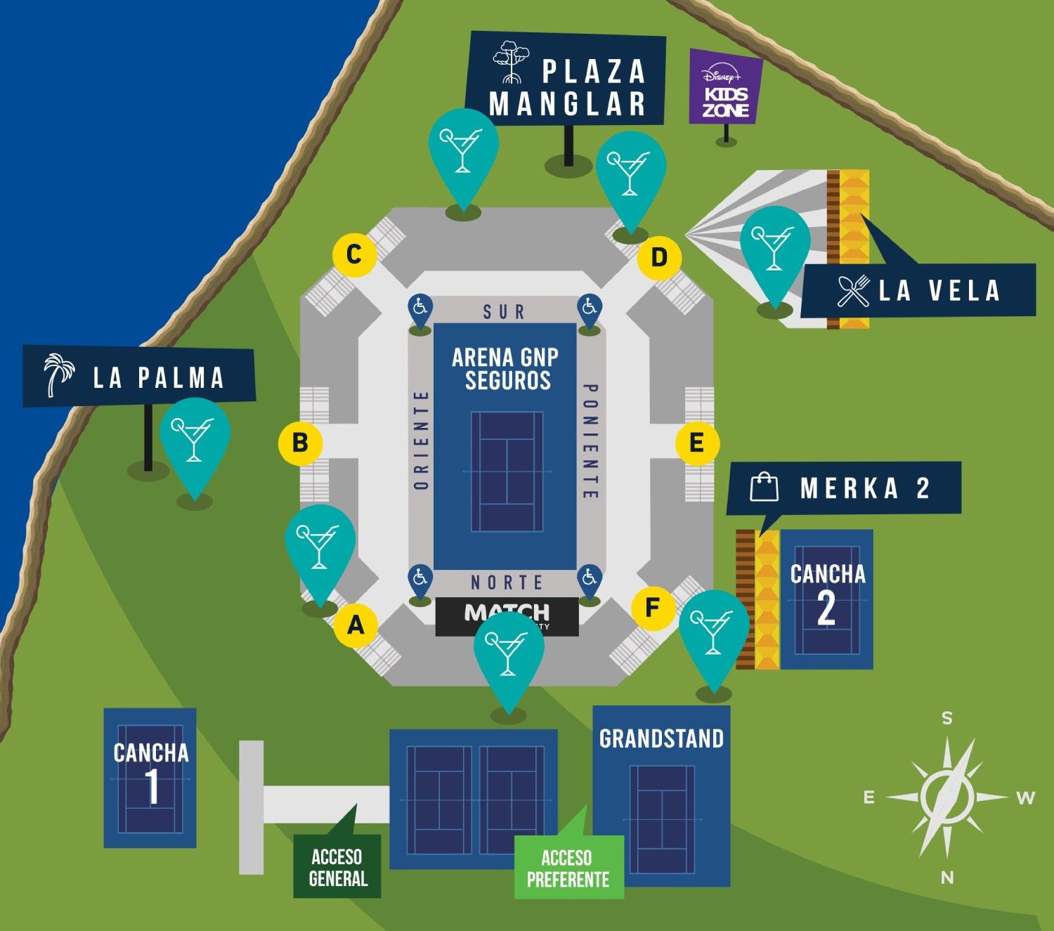 Mapa interactivo Abierto Mexicano de Tenis